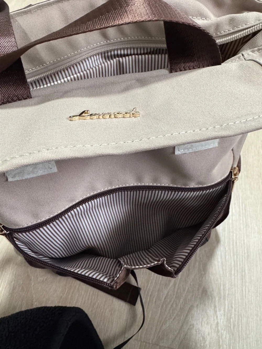 Leaurel Brown & Beige Two-Tone Backpack Tote with Pouch